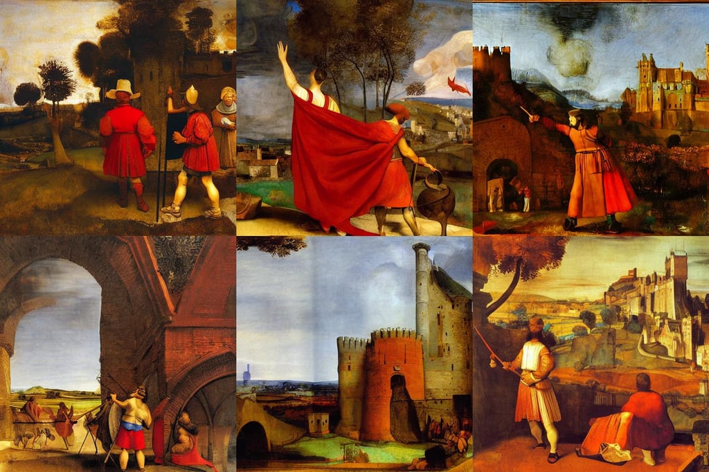 the Castles of Burgundy, digital art, red, art by Tiziano Vecellio Di Gregorio, art by Francis Bacon, art by Rembrandt Van Rijn, wing-tip to wing-tip, art by Nicolas Poussin, 8K