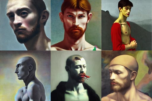 ethereal dude bro flexing his manliness, art by Gerhard Richter, seabirds, photorealistic cinematic hyper-detailed, symmetrical face, deviantart, twilight, art by Michelangelo Buonarroti, fashion, Bokeh, art by Wassily Kandinsky, art by Edward Hopper