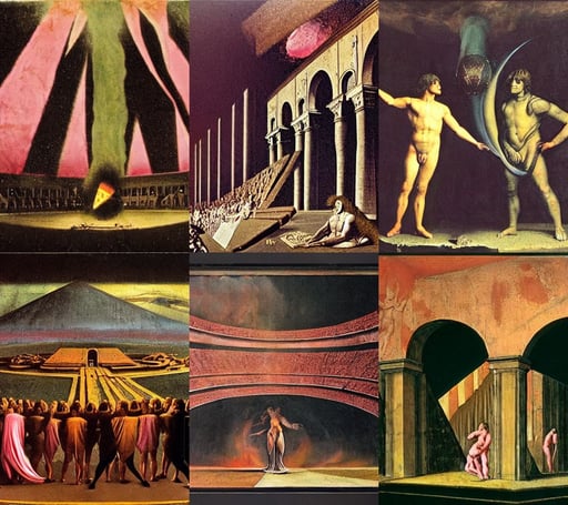 Pink Floyd live at Pompeii, real..., the big bang, wonderful, fashion, art by Francis Bacon, art by Leonardo Da Vinci, black