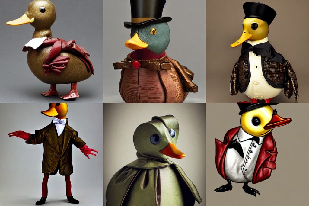 a steampunk duck wearing a formal overcoat