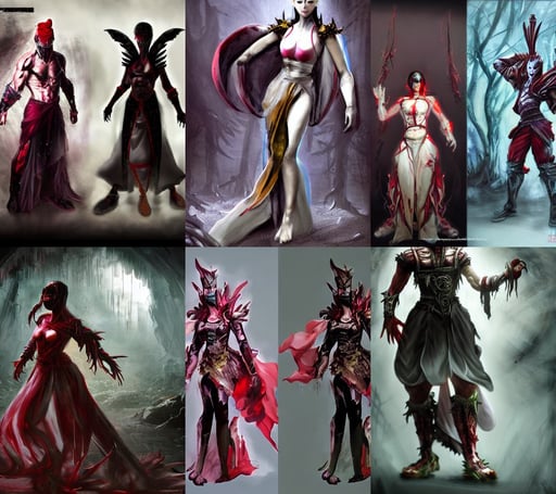 concept art fot mortal kombat costumes, gian lorenzo bernini, magical forest, fragments, with a red skirt, christophe young, hd quality, cinematic interior photo of wandering white blurry ghostly human figures, Xin Jin and Wei Chang., happy face, wearing a cyberpunk outfit by hr giger, monitor screen, a colorful color palette