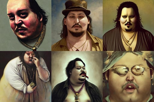 fat overweight johnny depp, by Greg Rutkowski and Jakub Rozalski, deviantart and cgsociety, artwork by Diego Velazquez and Johannes Vermeer, fractal style, fang necklace, spiritual art, victor antonov, art by agostino arrivabene and darren aronofsky and abbas kiarostami, abs, lump of native gold, spell, by norman rockwell. muted colors, evil villain black cybernetic armor, closed lips, ukiyo-e print, kuudere kawaii maid nazi ss commander