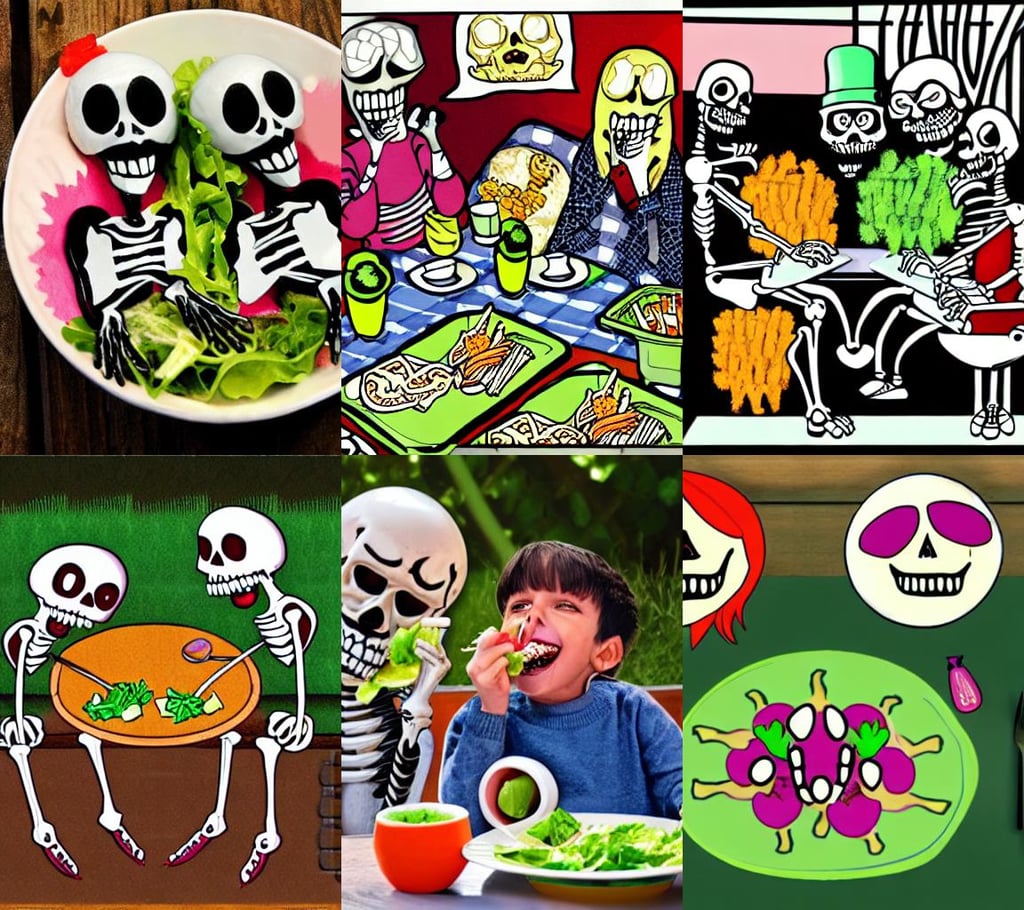 From skeletons laughing eating salad.