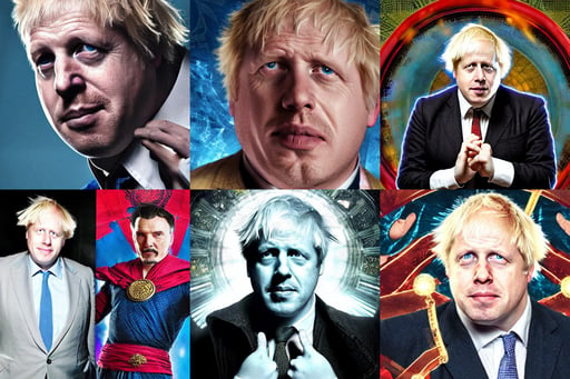 Boris Johnson as Dr. Strange, pale round face, david lachapelle