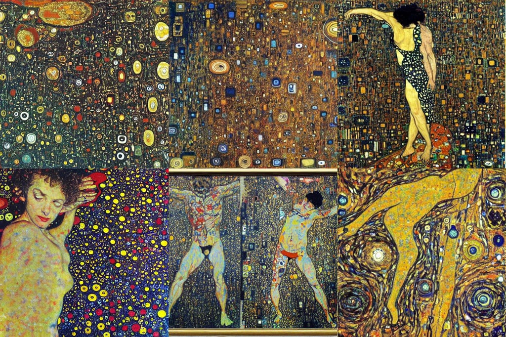 begining your journey into the wonders of freedom, film grain, Cinematic, art by Jackson Pollock, outerspace, art by Gustav Klimt