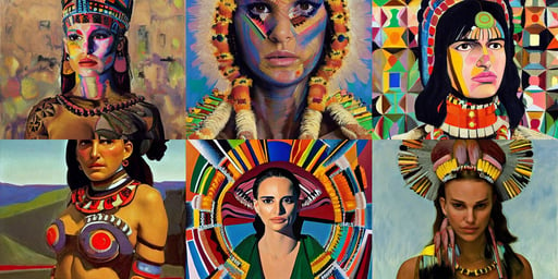 Natalie Portman as Aztec princess, art by Jenny Saville, Alex Grey, mexico, art by Kazimir Malevich, brutalism, art by Marcel Duchamp, art by Tiziano Vecellio Di Gregorio, sharp focus, Set in the Rocky Mountains, art by Winslow Homer, power lines, art by Jenny Saville, art by Henri Matisse, 35mm octane render