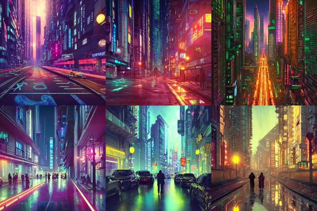 colorful Nighttime cyberpunk city illustration. A night of the