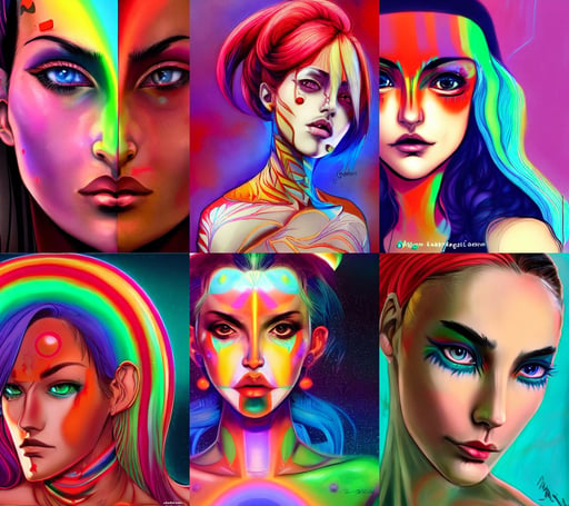 a portrait of jolyne cujoh symmetrical eyes, digital illustration, red skin, rainbow, by marc brunet and artgerm, wide hips, a screenshot by Shingei, epic view of Hummus in Syria in destruction, loud colors