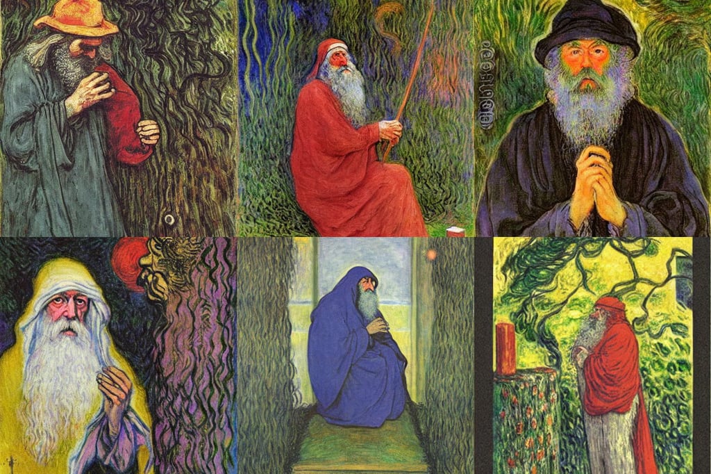 The Hermit tarot card by Gerardo Dottori and Claude Monet