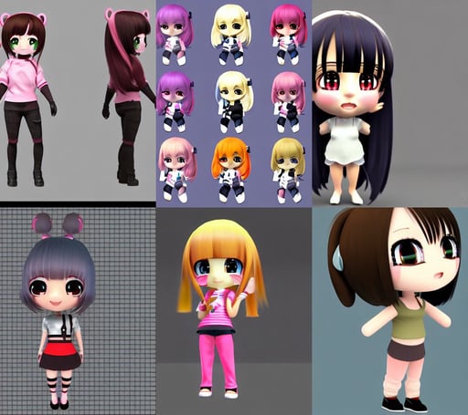 high-poly representation, chibi-style kawaii girl, very wide angle, high resolution