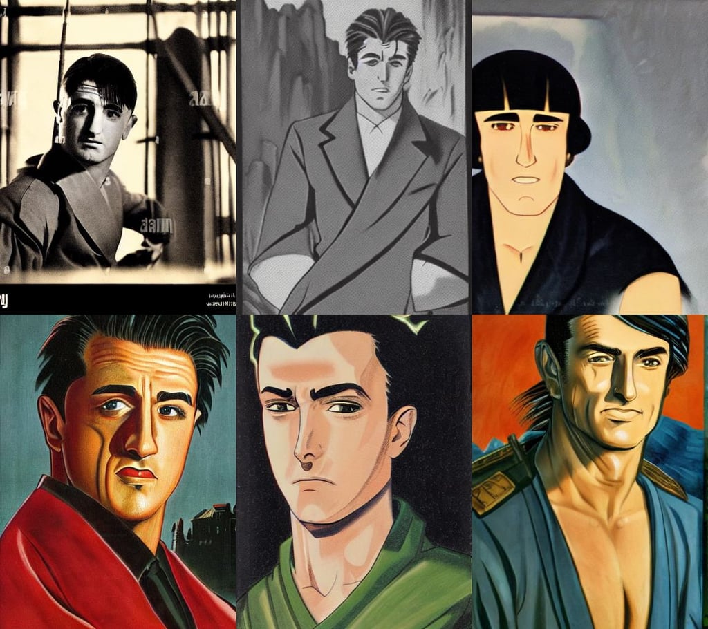 portrait Anime 1940s Stallone Rambo Sharp fine face, behind it i... -  Arthub.ai