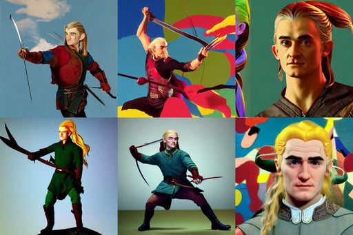 character Legolas. dynamical pose. Octane render. 8K , art by Andy Warhol, Cinematic, art by Andy Warhol, volumetric light, art by Joan Miró, art by Winslow Homer