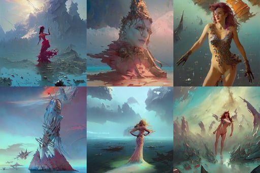 a beautiful cinematic sexy female sea goddes, art by john berkey and anton fadeev and john howe and simon stalenhag, by Zdzislaw Beksinski, wearing a vest with diamond pattern, wide nose!, by artsation, young mark hamill!!, artstyle greg rutkowski, hundreds of spaceships in the sky, DAZ Studio, Atmospheric lighting, dreamy, full body anatomically correct