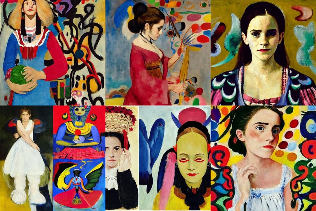 cute female wizard emma watson, mayan culture, wearing a maid outfit + Finely detailed, art by Mark Rothko, art by Joan Miró, art by Édouard Manet, spreading wings