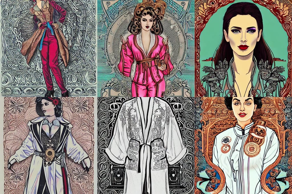 portrait of a steampunk beautiful goddess, eastern european postman (without bead and without mustache). detailed, white iridescenthair finish, intricate robes, wearing a track suit, long shot, sexy retro pinup. hyperrealistic, shrap focus, and slightly buck - toothed, lino print, appearing from the coral floor