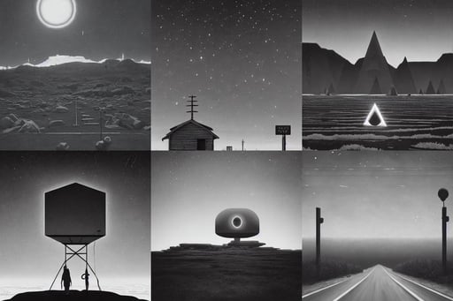 Third eye voidscape by Simon Stålenhag and Ansel Adams, black and white photo