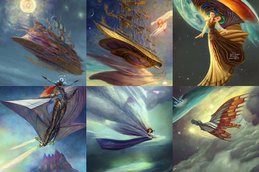 Fantasy flying ship by Charlie Bowater, character creation, outerspace, setting concept:4, colorful, Animation Concept Art, art by Gustav Klimt, spider legs, high quality, art by Henri Matisse, art by Edward Hopper, art by Gerhard Richter, Animation Concept Art, art by Andrea Mantegna