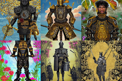 anthropomorphic knight warrior stands tall wearing black and gold plate armor, Mighty zeppelins hover in the sky above you, battle mage, tiara. digital painting, swiss architecture, black magic night, oil painting on canvas of an anthropomorphic capybara fisherman in full intricate clothing, miami vice, beautiful portrait of a girl surrounded by flowers