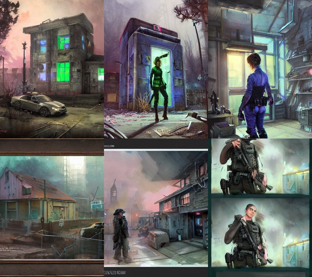 post apocalyptic police station, ultra detailed by artgerm, pink mist, detailed luminescent pastels painting by alan lee and artgerm, WLOP Jeremy Lipkin and Giuseppe Dangelico Pino and Michael Garmash and Rob Rey in official suit, Cedric Peyravernay, blue and green magic lights aura, water bear, rossdraws., a majestic woman in a futuristic cyber clothing, elf ears, vibrant realflow smoke rendered in houdini, expressive eyes, d - cup, by Artgerm and greg rutkowski, Ghost of Kiev, inlaid with ebony and gold accents, futurescape, dark masterpiece, cute yellow car