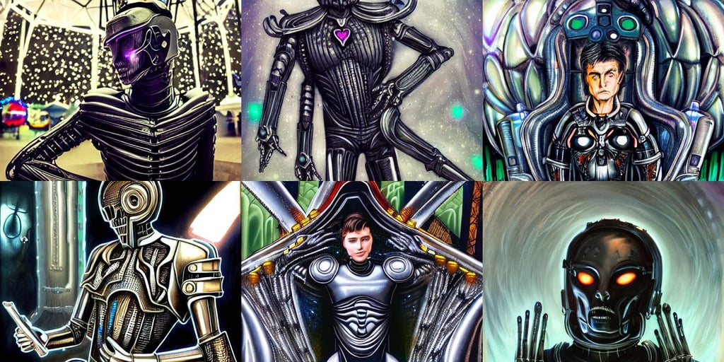 portrait of handsome guy in cyber armor, by hr giger, relaxing in a flirty pose, amusement park, tumblr contest winner, and magic sparkles from the freboard