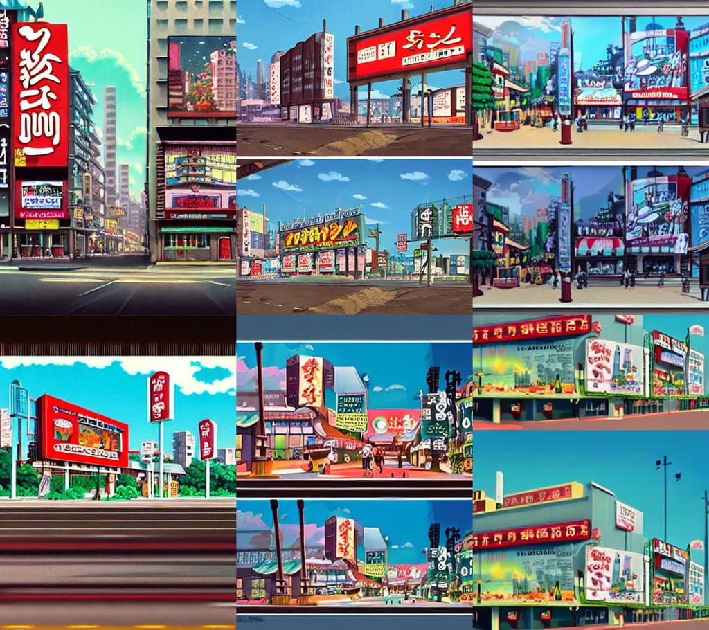 A highly detailed matte painting of Buildings with Billboards and neonsigns by Studio Ghibli