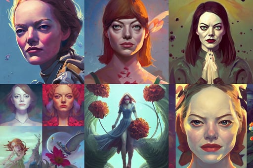 symmetry!! portrait of emma stone, by Audubon, war face by greg rutkowski, 20 years old, by simon stalengrad, where flowers are launched into space, blizzard warcraft card game, digital concept art by shag and anton fadeev and marc simonetti, by stanley kubrick