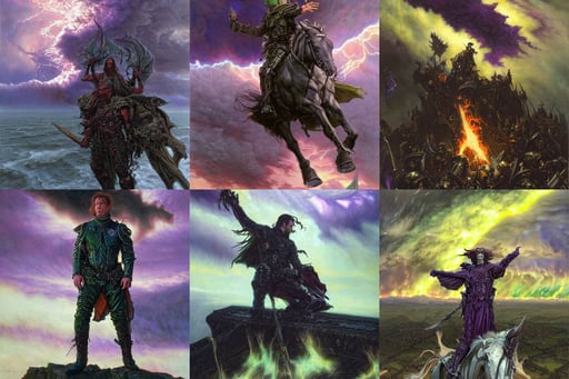 of dark fantasy by Donato Giancola, vert coherent, flying across the ocean, d & d., sitting on a table, wearing scratched and ripped short leather jeans, massive fire and electrical storm clouds in epic purple sky, full black military uniform