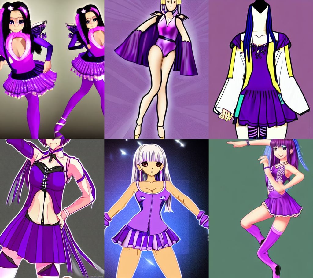 a detailed full body portrait of a purple anime girl in a dance ... -  Arthub.ai