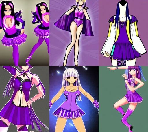 a detailed full body portrait of a purple anime girl in a dance outfit