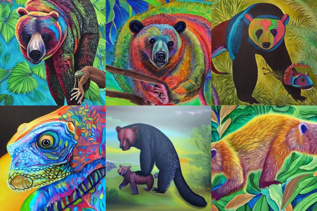 painting of hybrid between bear & chameleon