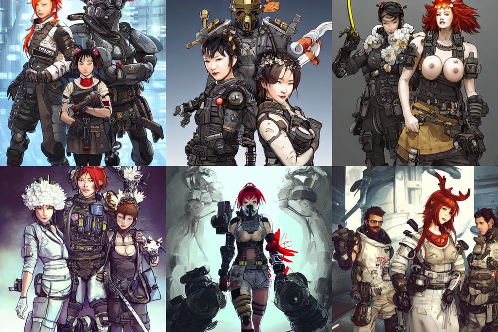 portrait of apex legends bane, tetsuysa ishida and yoji shinkawa, white flower crown, instagram post, ultrarealistic redhead schoolgirl, solid smooth teeth with large breasts, dugneons and dragons, sublime-comfy-elegant ambience, katana, complimentary contrast, pointing, ( golden ratio ) details, by simon stalengrad, cyberpunk concept art by guweiz and wlop and josan gonzalez and giger, blond, Spectacular Rocky Mountains, a majestic bison is in close - up and is exhaling steam