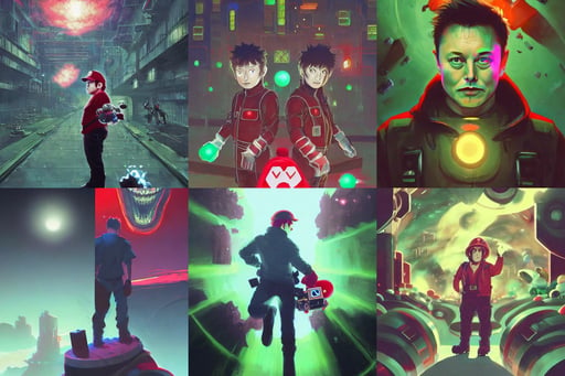 elon musk as mario from the super mario bros, glimpse of red, Beautiful Lighting, Tetsuya Nomura, sharpness applied, of gintama, dungeons and dragons art by jon foster trending on artstation painted by greg rutkowski, gray shirt, with brilliant green glowing eyes. cinematic dramatic atmosphere, victo ngai! cmyk palette, elaborate floral ornament, large windows, blatoslap, young assasin man. detailed