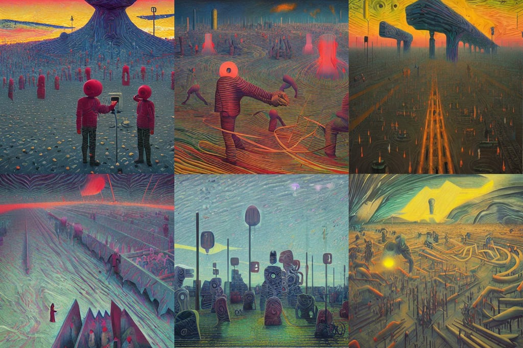 Revolution of the souls by Simon Stålenhag and Umberto Boccioni, oil on canvas