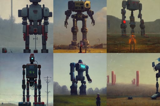 A giant robot by Simon Stålenhag and George Henry Boughton, oil on canvas