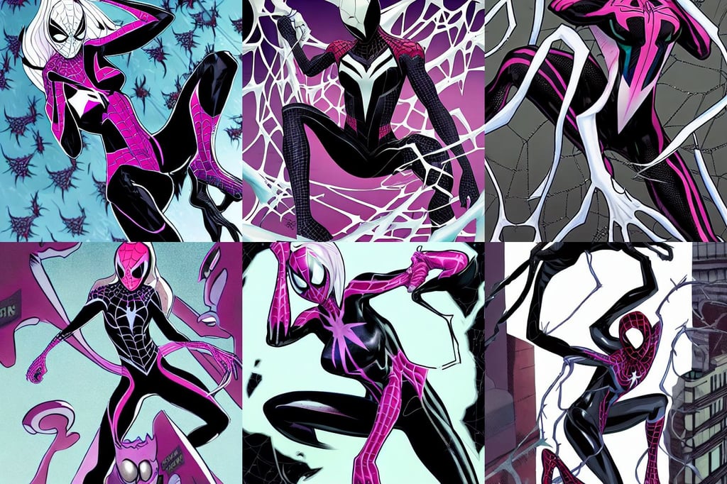 Spider-Gwen venom Gwenom, hiperdetailed, melancholy, dissolution, slice - of - life