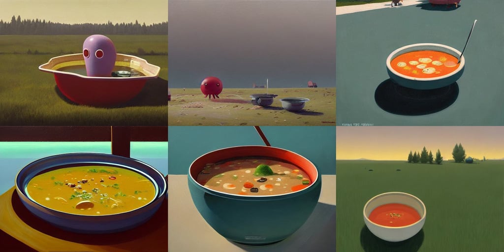 A bowl of soup by Simon Stålenhag, oil on canvas