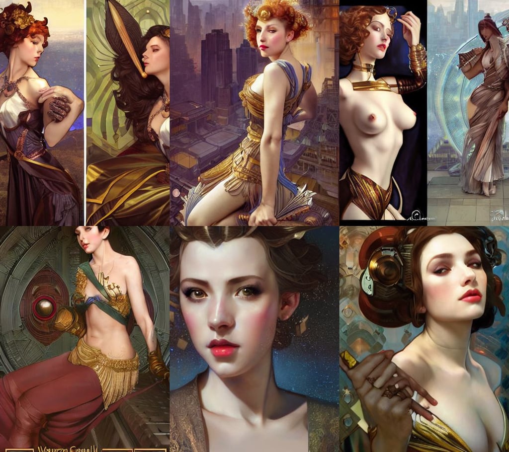 glamorous mage portrait, dressed as a scavenger, deco skyscrapers faintly visible outside, huge weapon, digital painting by artgerm by mucha by caravaggio and face by wlop, vigorous, daz studio genesis iray ultra hd, art by artgerm and greg rutkowski and alphonse mucha and ian sprigger and wlop