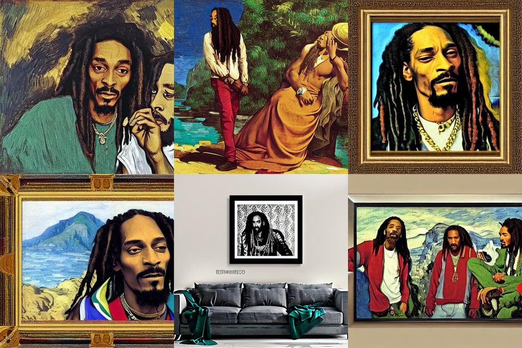 Snoop Dog and bob marley smoke a fat one, spectacular, ultrawide cliff scene, art by Michelangelo Merisi Da Caravaggio, colorful, style of Maxfiel..., film grain, art by Édouard Manet, federichi, art by Vincent Van Gogh, art by Wassily Kandinsky - Photo, intricate picture frame, art by Magdalena Carmen Frida Kahlo Claderón, art by Giotto Di Bondone, photorealistic, Ultra HD, art by Marcel Duchamp