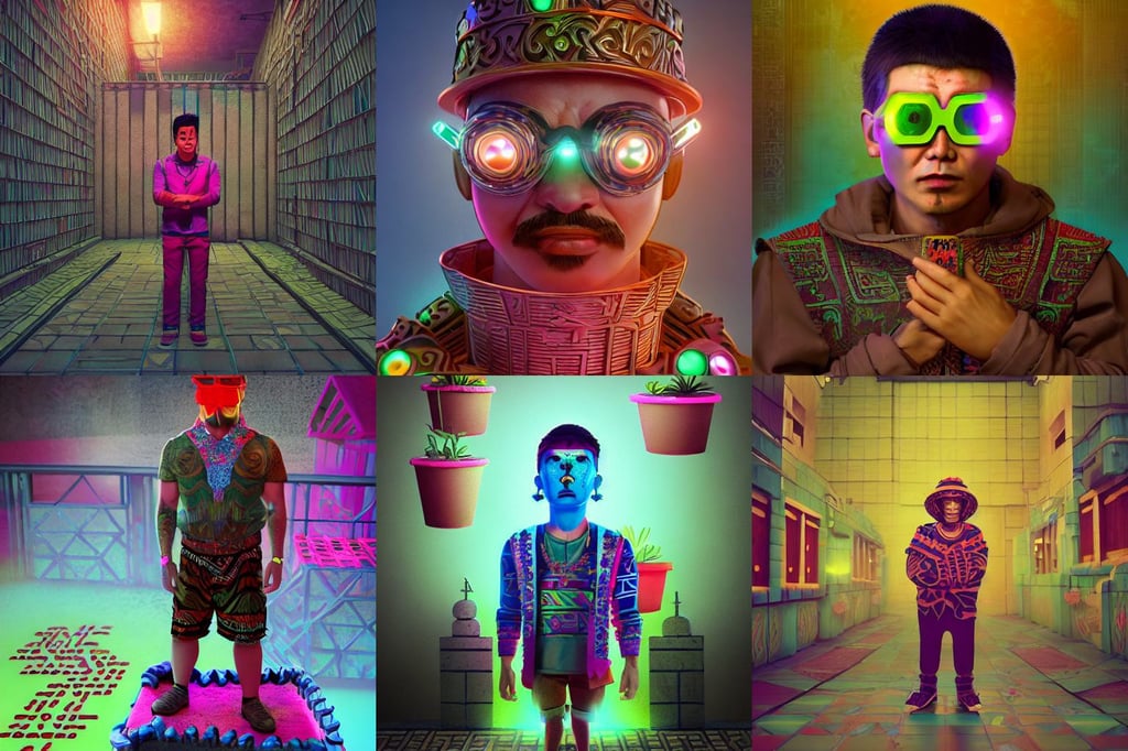 flower pot, nice lighting, Aztec fantasy, neonpunk, book cover, arnold 3 d render, combat googles, warm and vibrant colors, labyrinth, big cute eyes, rap bling, disney disney disney hq, dynamic shadows, in the Japanese animation videogame; character reference sheet; trending on artstation, face of a uyghur man in a prison behind bars, dmt entity ; lsd art, tim burton, detailed digital art trending in artstation