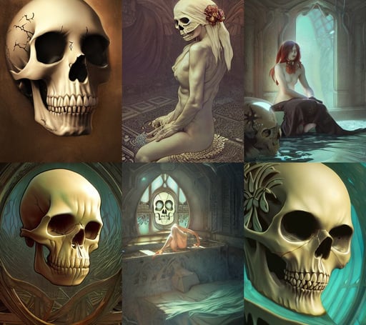 Sad lonely skull faced Death is in underwater room, by artgerm and greg rutkowski and alphonse mucha and william, tom bagshaw ) ) ), Aoshima, ray tracing render, digital art.