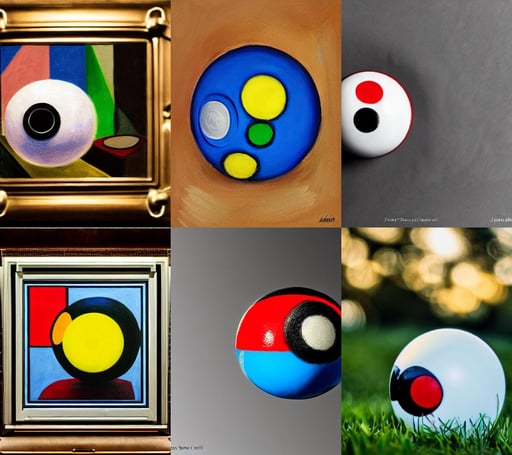 Pokeball made by Tiffany & Company, art by Raffaello Sanzio, art by Joan Miró, art by Pablo Picasso, cinematic lighting, f1.8, art by Gustave Courbet