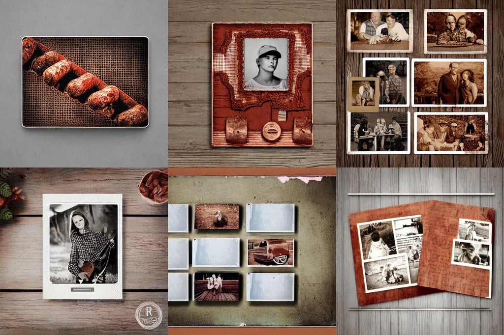 hardmesh retro postcard - rusty photos with white border in photo album on table