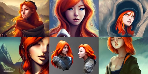 a mountain landscape in the style of artgerm, perfect face orange hair, axe, but as macro photography, attractive sci - fi face