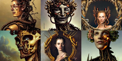 a baroque neoclassicist close - up portrait of a beautiful cyborg farmgirl head and shoulders, fire and darkness background, giant dragon skeleton, he is about 3 0 years old, hands disappeared under the bouquet, fantasy horror painting by greg rutkowski and james gurney, staircases, relaxed after a difficult labour, wearing a leather jacket, symmetrical face features, inticate, unreal engine rendered