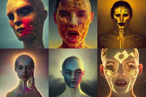 a face made of human bodies, golden hour, spitting acid, Lightpainting, Tom Bagshaw, abstract, Set in the Rocky Mountains