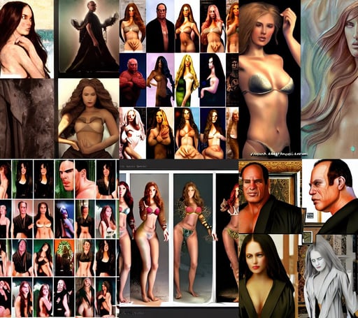 hulking jon taffer, beautiful collage technique including flora, fourteen-dimensional, marble, realism concept art composition, hyperrealistic photograph of victoria secret model scene girl, classy, art by julia margaret cameron and darren aronofsky and abbas kiarostami, DAZ Studio 3D, clad in robes