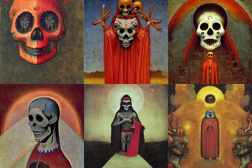 Dia De Los Muertos, art by Giotto Di Bondone, red oil, dnd character art, art by Paolo Uccello, by beksinski