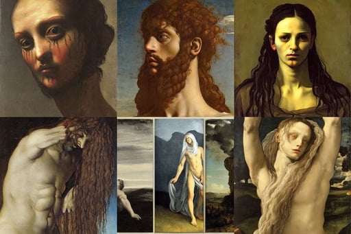 Portrait of a beautiful wraith, art by Raffaello Sanzio, surreal, art by Tiziano Vecellio Di Gregorio, twilight, art by Gustave Courbet, symmetrical