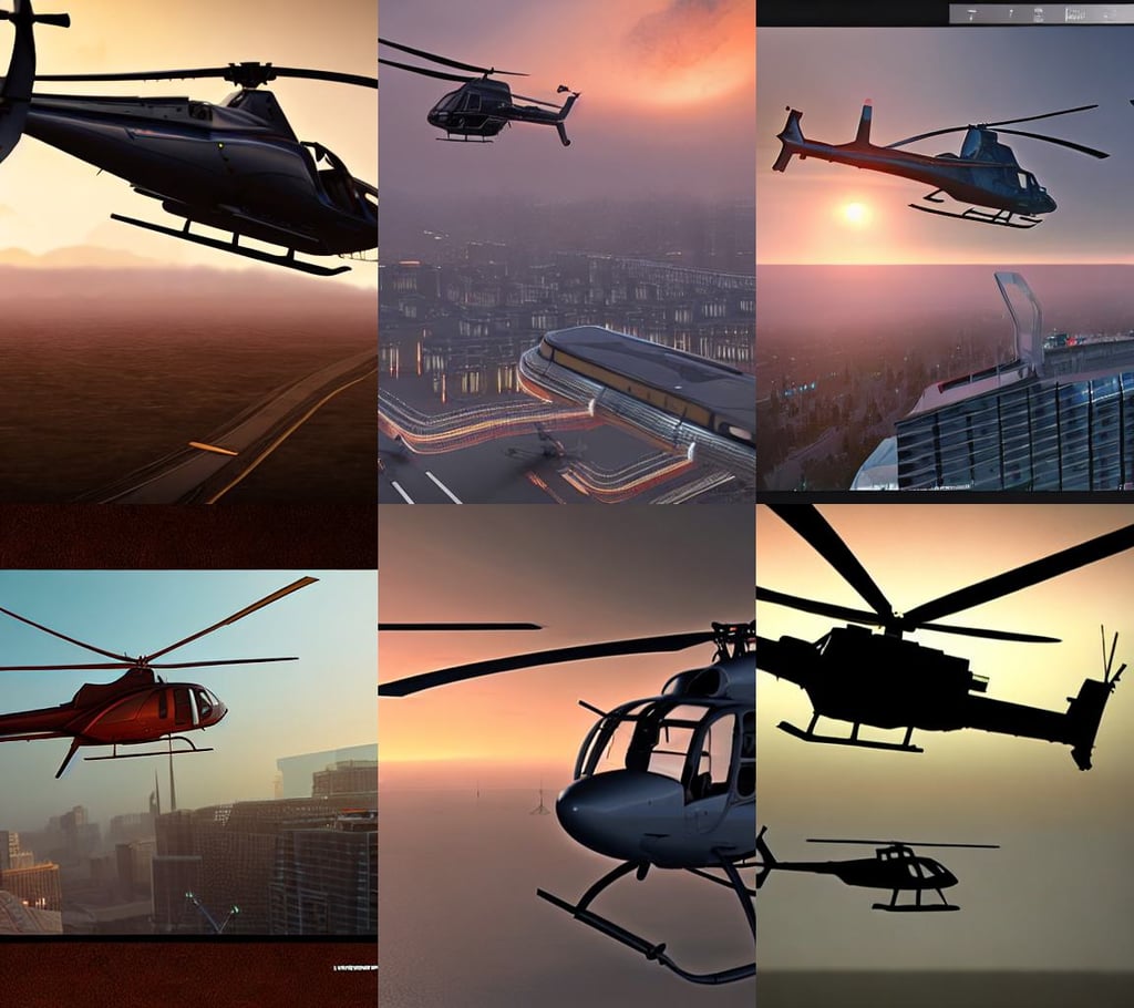 an helicopter riding another helicopter, beautiful sunset, alpha masked transparent flat grey background, jon mccoy, sportscars with expensive streets, 'blade runner 2 0 4 7'concept art, rendered in redshift and unreal engine 5 by greg rutkowski, perfect eyes, top hat