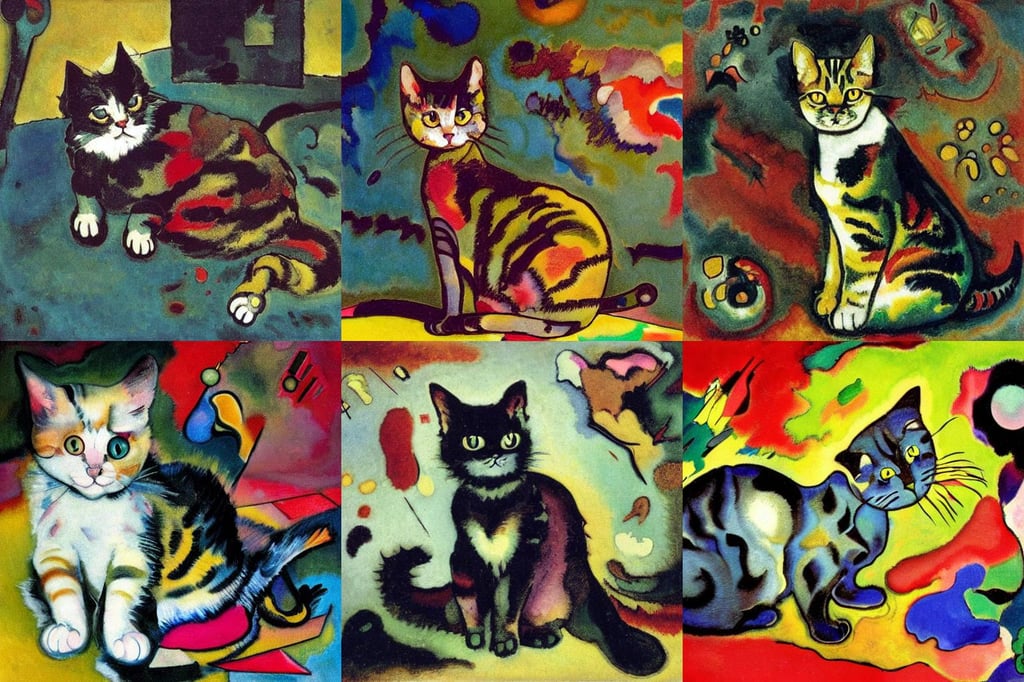 A little cat in a mansion, whimsical, spitting acid, dramatic lighting, micro details, art by Wassily Kandinsky - Photo, beautiful, intricate, art by Jackson Pollock, art by Francisco De Goya, granblue fantasy, 4k, art by Gerhard Richter, by Weta Digital, anthropomorphic, art by Michelangelo Merisi Da Caravaggio, ultra detailed